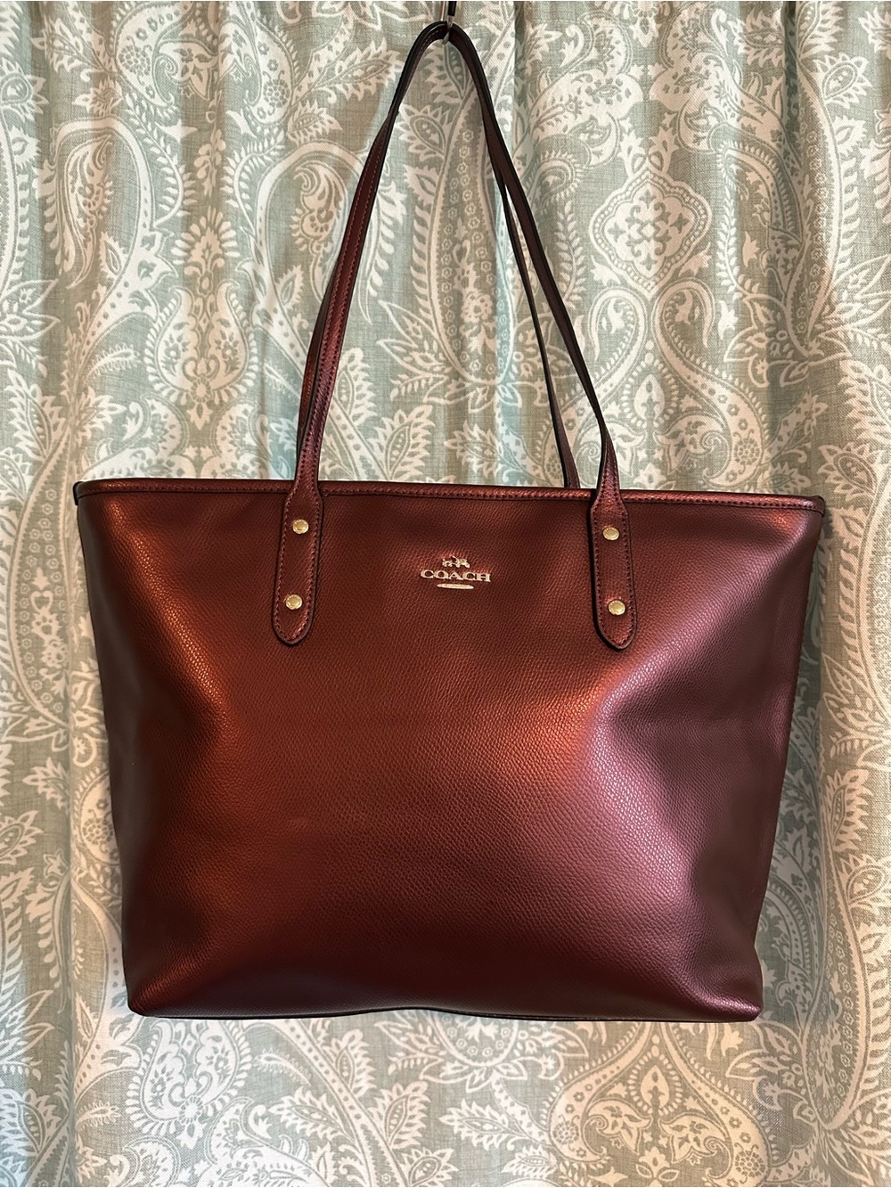 Coach Wine Red Pebbled Leather Tote